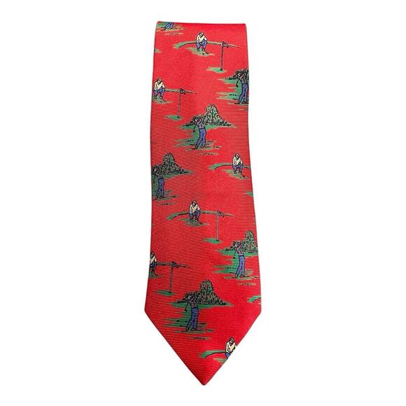 Vintage Jacobs Roberts LTD 100% Silk Tie 55” Red Novelty Golf Golfer Preppy - Picture 3 of 6